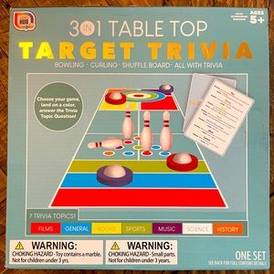 3 in 1 Target Table Top Trivia Family Game Bowling Curling Shuffle Board Trivia